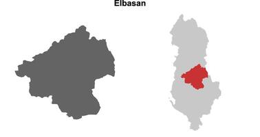 Elbasan county blank outline map set vector