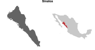 Sinaloa state blank outline map set vector