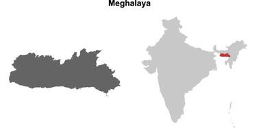 Meghalaya state outline map set vector