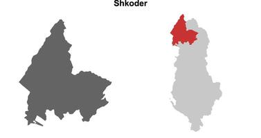 Shkoder county blank outline map set vector