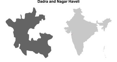Dadra and Nagar Haveli state outline map set vector