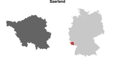 Saarland state blank outline map set vector