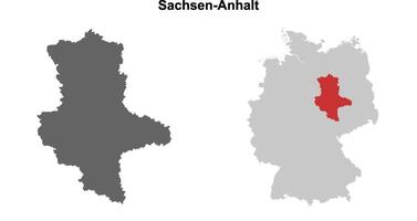 Sachsen-Anhalt state blank outline map set vector