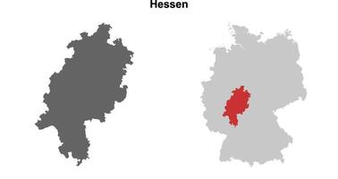 Hessen state blank outline map set vector