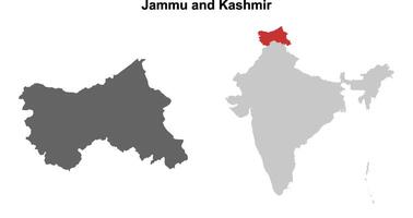 Jammu and Kashmir state outline map set vector