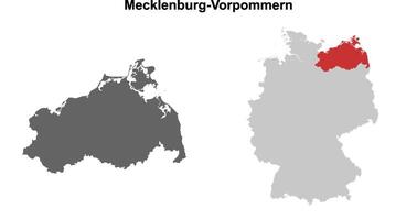 Mecklenburg-Vorpommern state blank outline map set vector