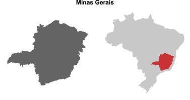 Minas Gerais state blank outline map set vector