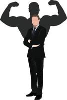 Businessman standing with strong shadow flexing muscles vector
