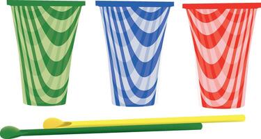 Three colorful cups with a stick and a straw vector