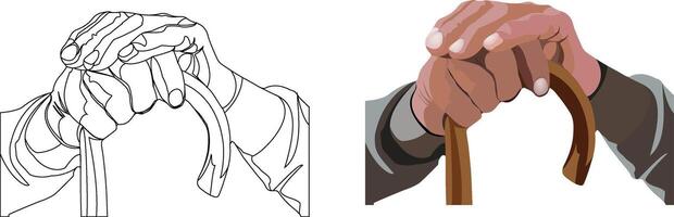Two different drawings of a hand holding a stick vector