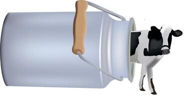 A cow is standing in a bucket with a wooden handle vector