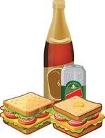 A sandwich and a can of soda are shown vector