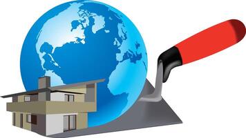 A house and earth globe with a hammer vector