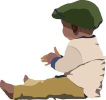 A cartoon baby sitting on the ground with his hands up vector