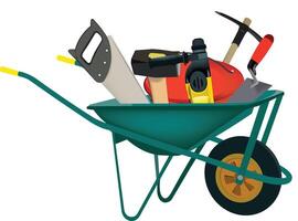 A wheelbarrow with tools in it vector
