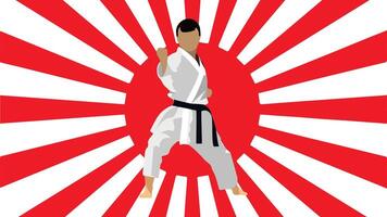 A man in karate gear on a red and white background vector