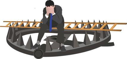 A man in a suit sitting on a chair with spikes on it vector