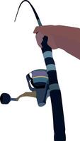 A fishing rod and reel with a person holding it vector