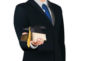 A man in a suit holding a law book vector