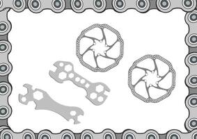 A bicycle chain and a wrench are shown in the frame vector