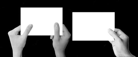 Halftone image of hands holding paper. Pop art retro style illustration vector