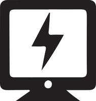 a black and white computer monitor with a lightning bolt on it vector