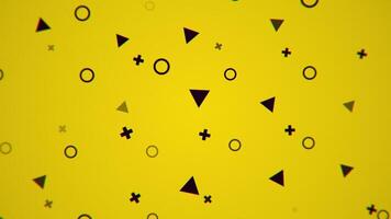 Simple black and yellow geometric shapes motion background animation. Circles, triangles and plus signs in gentle motion. video