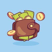 Wallet with money hand drawn illustration isolated background vector