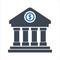 Bank icon. Building icon. Building with iconic columns. Historic building icon vector
