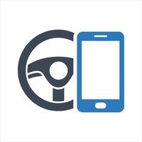 Steering wheel icon. Using a mobile phone while driving icon vector