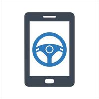 Steering wheel icon. Driving car. Using a mobile phone while driving icon vector