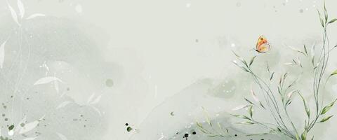 Abstract watercolor background with botanical and butterfly on watercolor stains vector