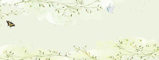Abstract watercolor background with botanical and butterfly on watercolor stains vector