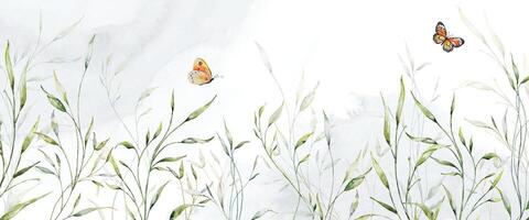 Abstract watercolor background with botanical and butterfly on watercolor stains vector