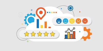cloud Customer satisfaction indicator for product, service, app, website, Consumer opinion, review, feedback, User experience, analytic, system, etc vector