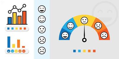Feedback concept design set. Feedback emoji. Bad and Good Review. Emoticon, emoji and smile, emotions scale. Happy and Sad reaction. Mood faces for survey, rating icons. vector