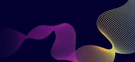 Abstract wavy lines in purple and green on dark blue background. vector