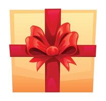 Beige gift box with red bow and ribbon, classy and elegant for special events. Cartoon illustration vector