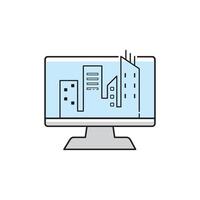 A computer monitor with a city skyline on it vector