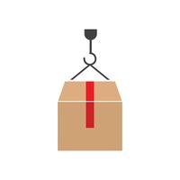A box with a red ribbon hanging from a crane vector