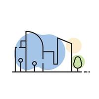 A line drawing of a building with trees and trees vector