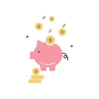 Piggy bank with coins and money, flat design vector