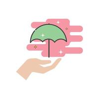 Hand holding umbrella icon illustration vector