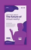 VR 3d game online training session web post template, VR playground schedule social media story template vector