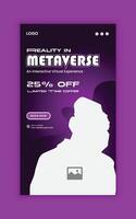 Virtual reality metaverse event online training social media story template or VR workshop online post design vector