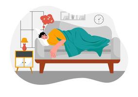 Peaceful Sleep Illustration with a Smiling Young Person in a Flat Style Cartoon Scene vector