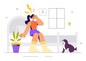 People with Migraine and Headache Disorders from Work Stress and Multitasking in Flat Illustration vector