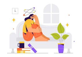 Flat Cartoon of People Enduring Stress, Anxiety, and Severe Migraines for Healthcare Concepts vector