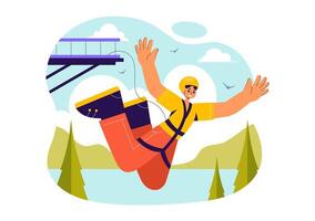 Illustration of Bungee Jumping Adventure with Elastic Rope and High Drop Scene vector