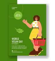 World Vegan Day Vertical PosterTemplate in Flat Cartoon Style vector